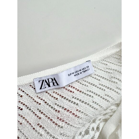 ZARA White Sheer Pointelle Knit Split V-Neck Tunic Top Cover-Up, Size M - Picture 11 of 14